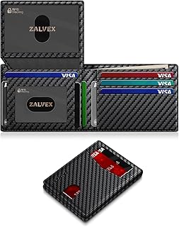 男性用財布 スリム RFIDブロック レザー クレジットカードホルダー 14枚のカード用 二つ折り ミニマリスト 薄型財布 IDウィンドウ2つ & キャッシュスロット フロントポケット Carteras Para Hombres 男性への誕生日プレゼント, 炭素繊維, ミニマリスト