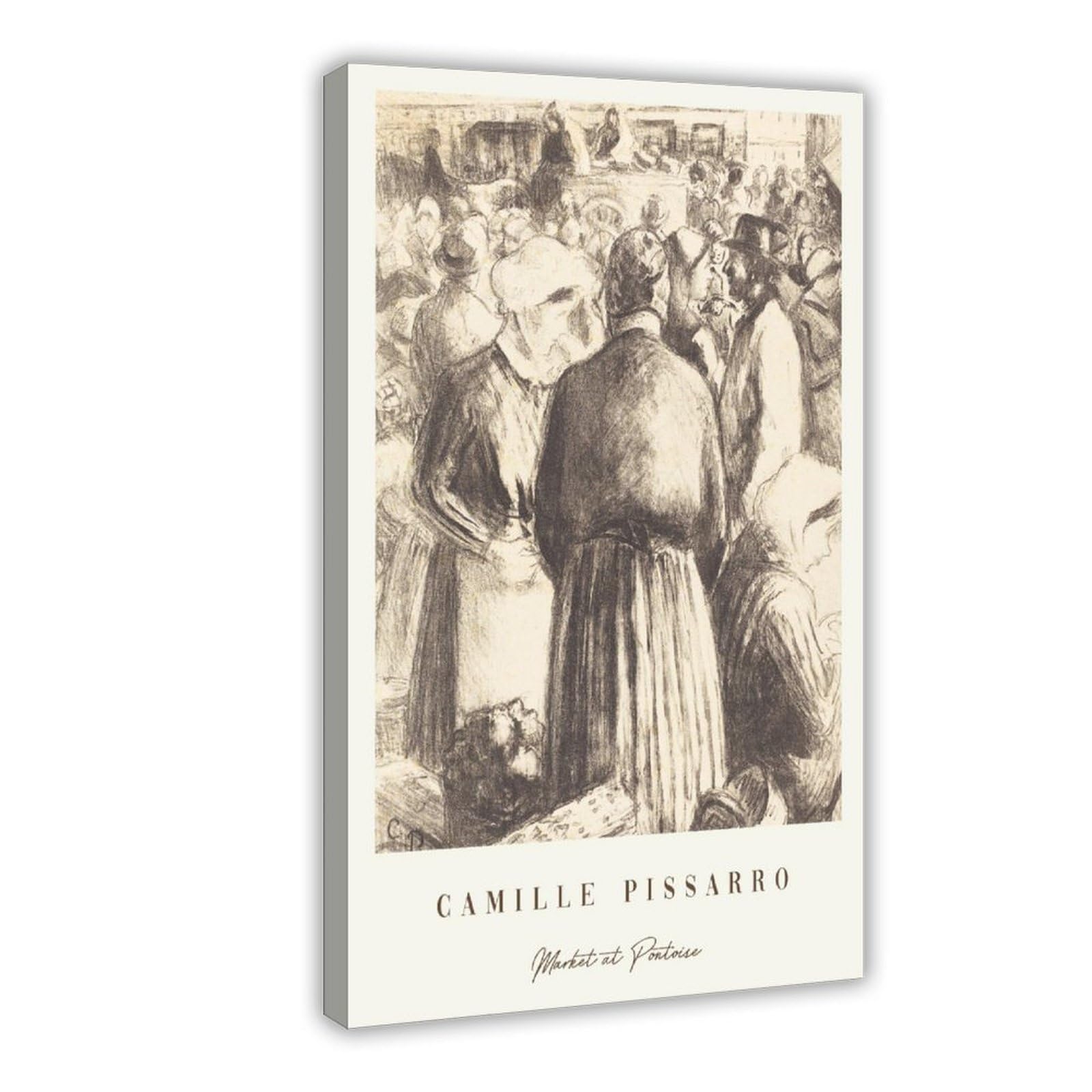 HEYANM Camille Pissarro Art Print - Market at Pontoise Canvas Poster Bedroom Office Room Decor Gift Frame 20x30inch