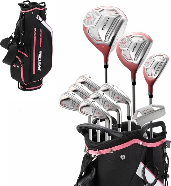 Precise M8 15-Piece Womens Golf Club Full Set, Driver, Wood, Hybrid, Irons, Putter & Stand Bag, Lightweight & Durable Ke