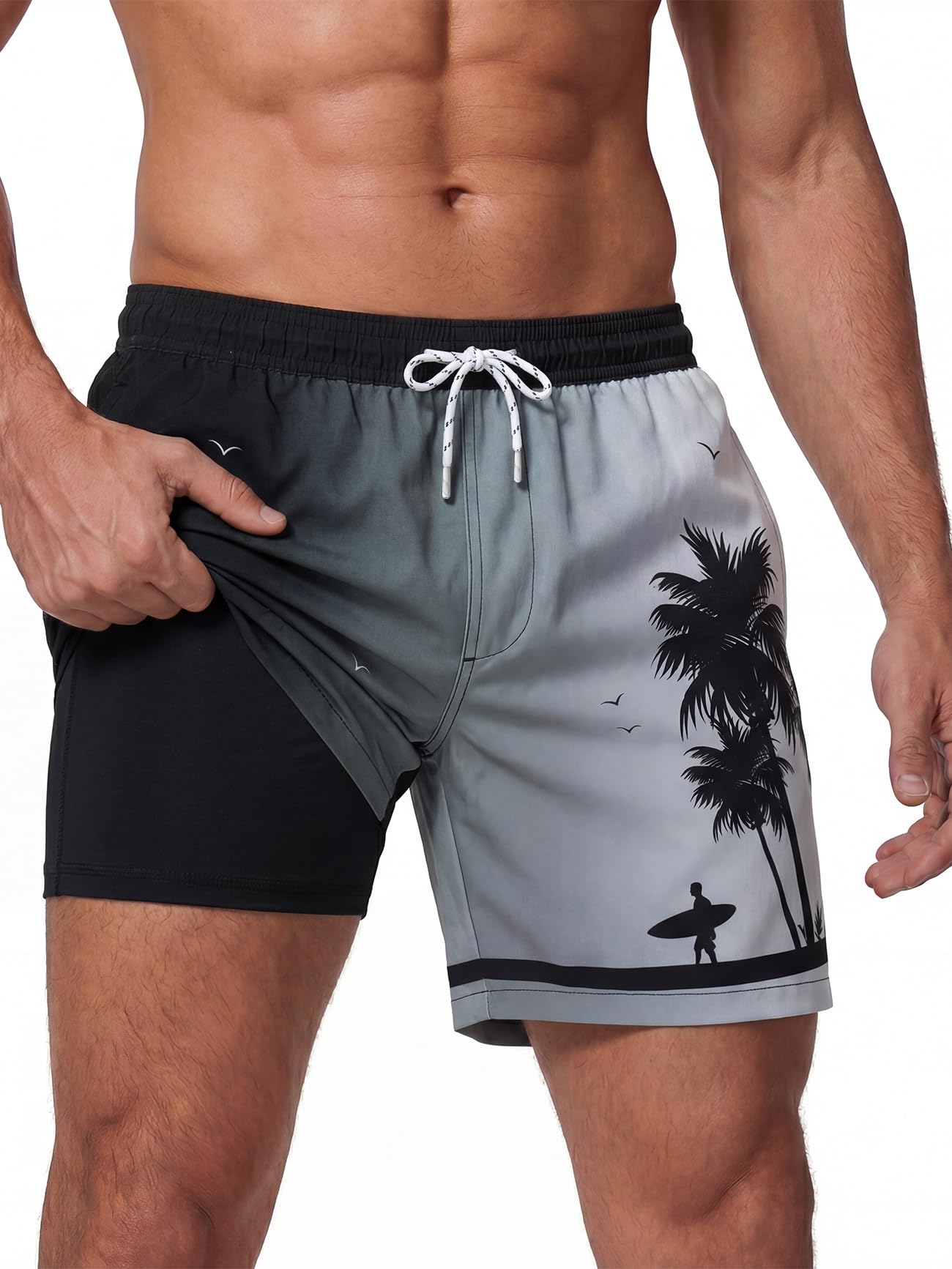 BRISIRA Mens Swim Trunks 5 inch Inseam Swim Shorts for Men Compression Liner Quick Dry Beach Shorts with Pocket