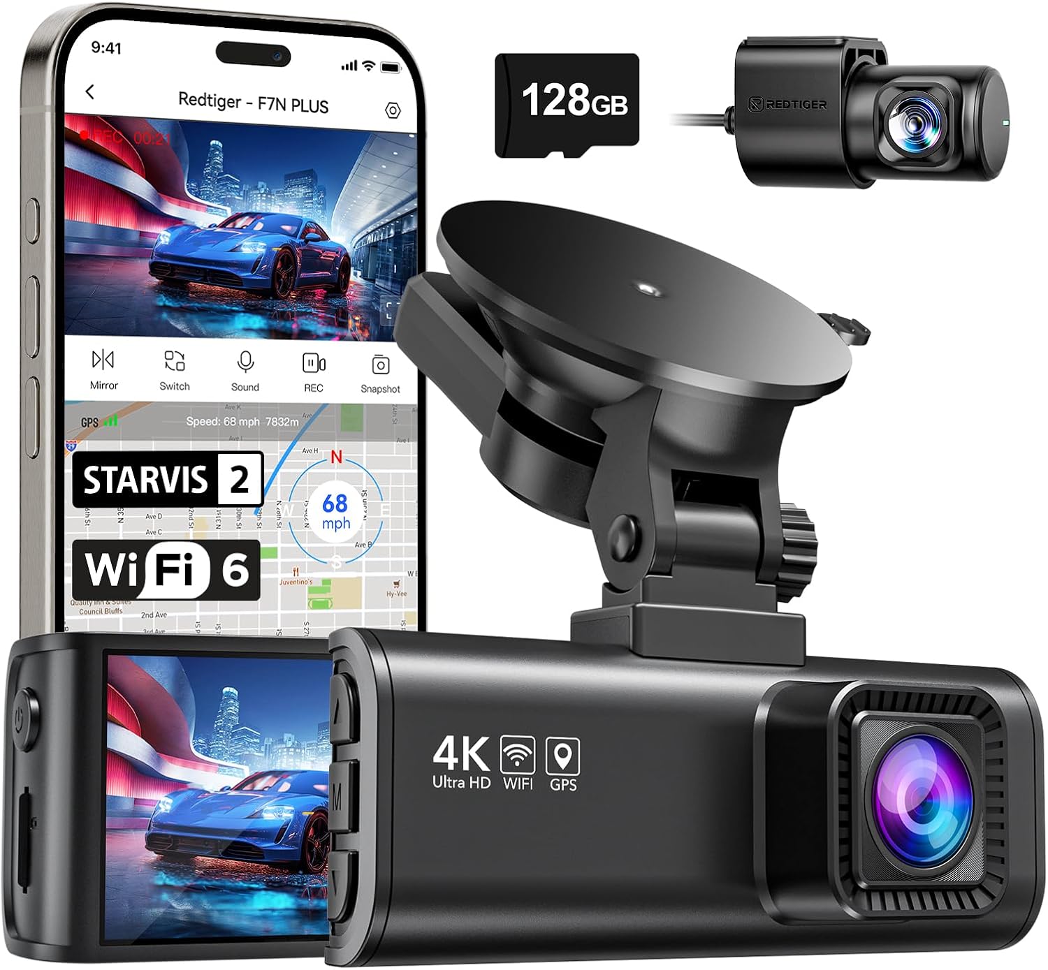 REDTIGER 4K Dash Cam Front Rear