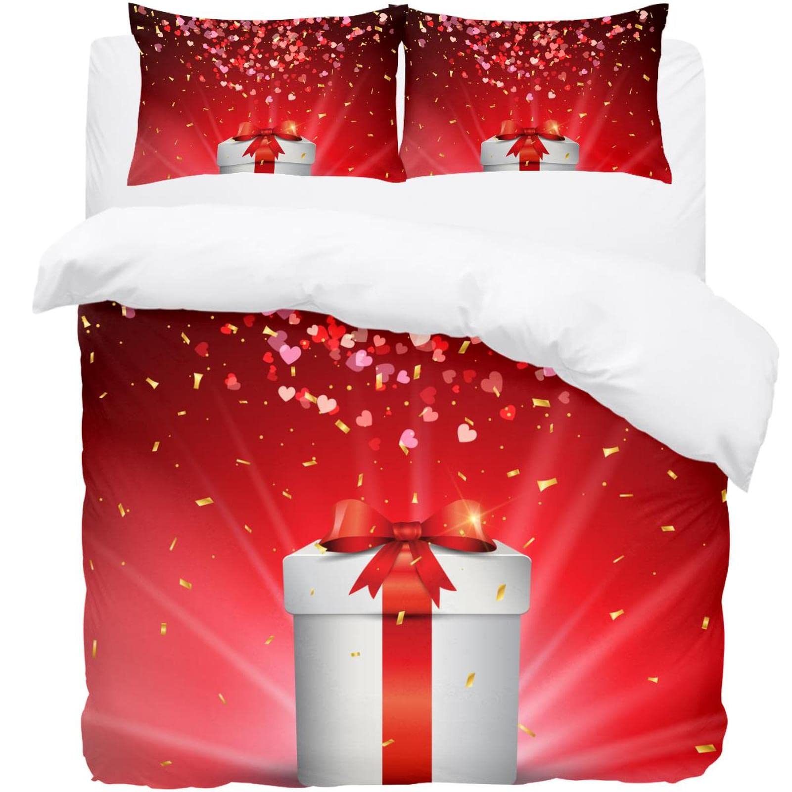 Parure de lit avec housse de couette douce 2 personnes et 2 taies d'oreiller motif amour
