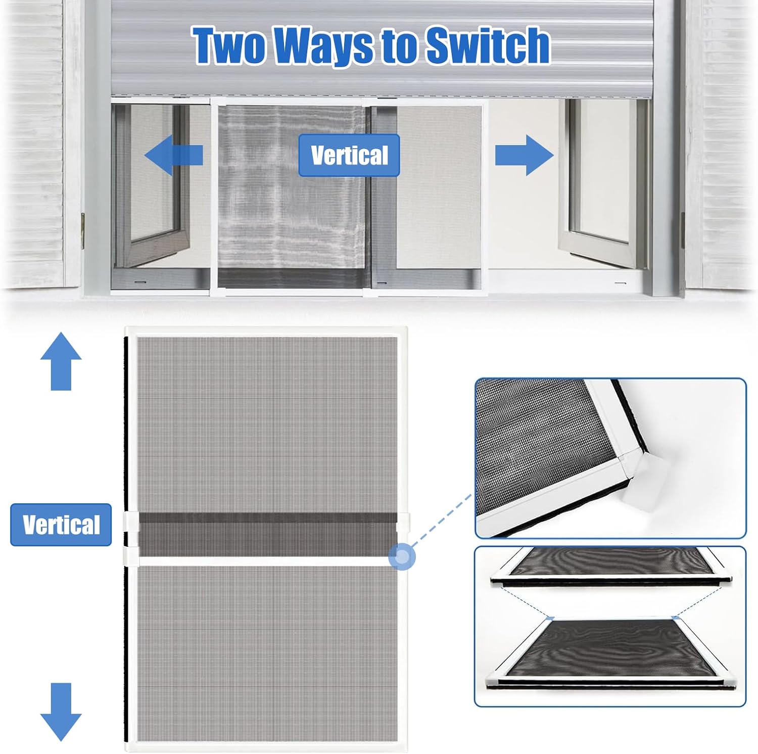4 Pack Expandable Window Screen, 2 Way Sliding Adjustable Window Screen, Horizontal (18" H x 25" - 45" W), Horizontal and Vertical Adjustable, Durable Replacement Screen for Window, Window Screen Mesh
