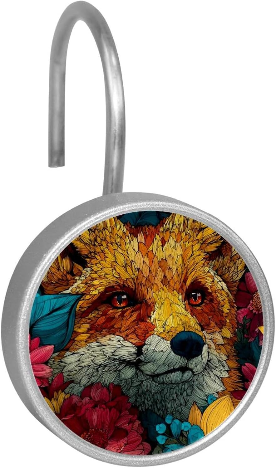 12PCS Fox Flowers Colorful Shower Curtain Hooks Rings for Bathroom, Decorative Shower Curtain Hooks Rods Curtains and Liner
