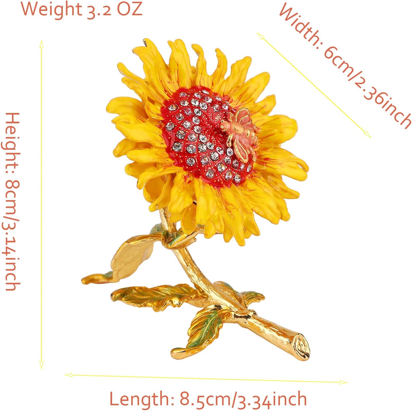 Sunflower Trinket Boxes Enameled Jewelry Box Hand-Painted Figurine Ornaments Craft Gift Home Decor for Women Girls - Image 4