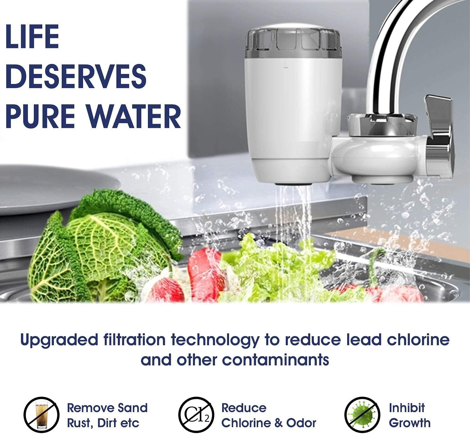 Faucet Filter, Effective Purification System, Reduces Lead & Bad Taste, BPA Free Water Purifier, Replacement Pack of 4 (WF-03F-4PCS)
