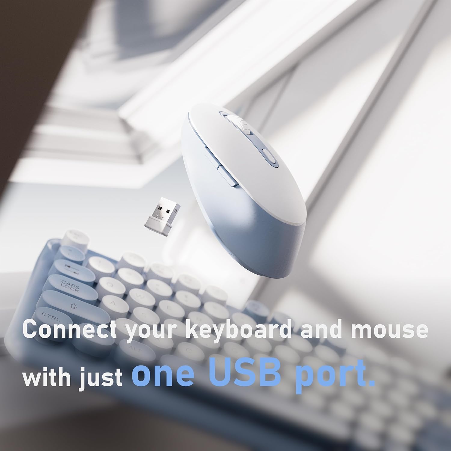 MPTOG Wireless Keyboard and Mouse Combo, Full-Size 2.4G Set with Number Pad, Long Battery Life, Plug Play for Office and Student Use (Blue)