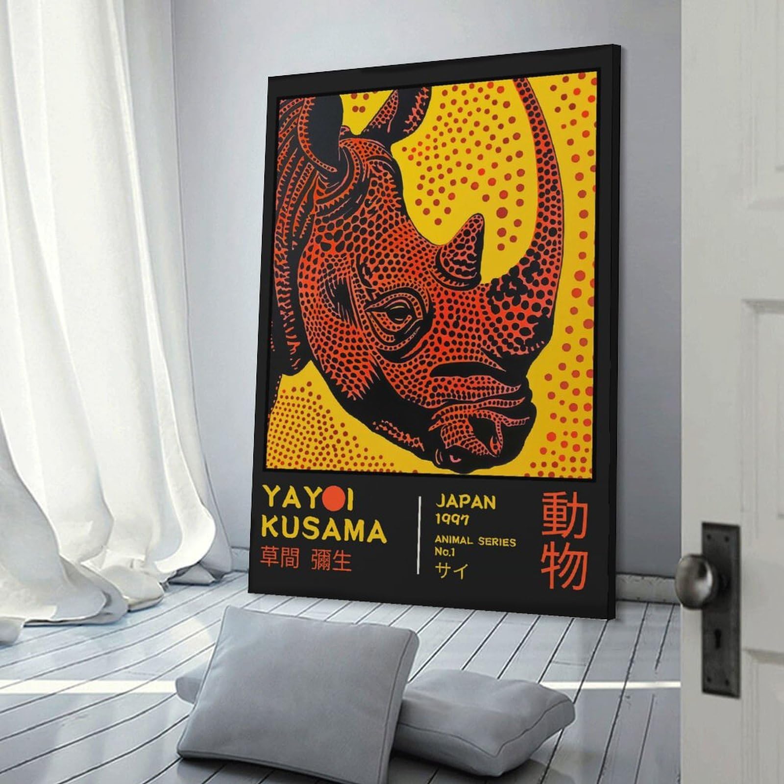 Junmoney Yayoi Kusama Rhino No.1 Exhibition Poster Hanging Wall Art, 20x30inch(50x75cm), for Bedroom Decor, Cosy Corners Or Studios, An Easy Wall Refresh for Bedrooms