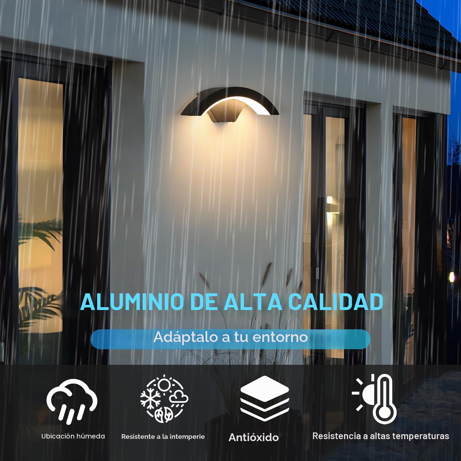 2 Piezas Lámpara de Pared LED Exterior/Interior, 24W 2650LM Aplique Pared Exterior IP65 Impermeable, Aluminio LED Luz de pared Negro para Entrada Terraza Pasillo Jardin, Luz Cálida 3000K