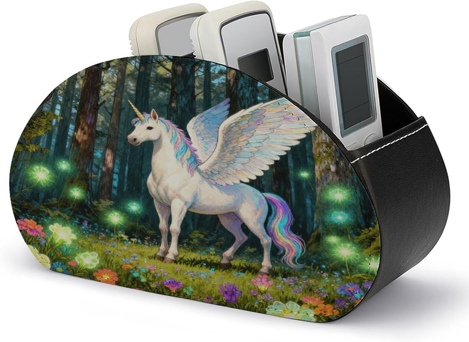 Hand-Drawn Illustration Remote Control Holder with 5 Compartments