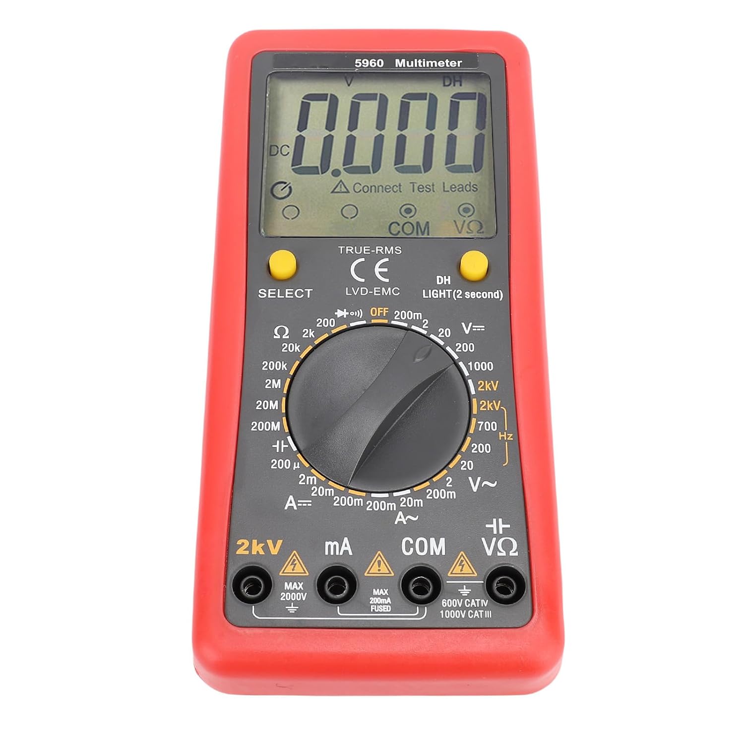 Sorandy Digital Multimeter, 2000V 200mA Anti Burning Voltage Tester, Amp Ohm Meter with Shock Absorbing Sleeve & Retractable Stand for Accurate AC DC Measurement