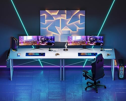 Miniatura 7 de AODK Escritorio pequeño de 55 pulgadas para computadora con toma de corriente para espacios pequeños, oficina en casa, estudiantes, laptop,