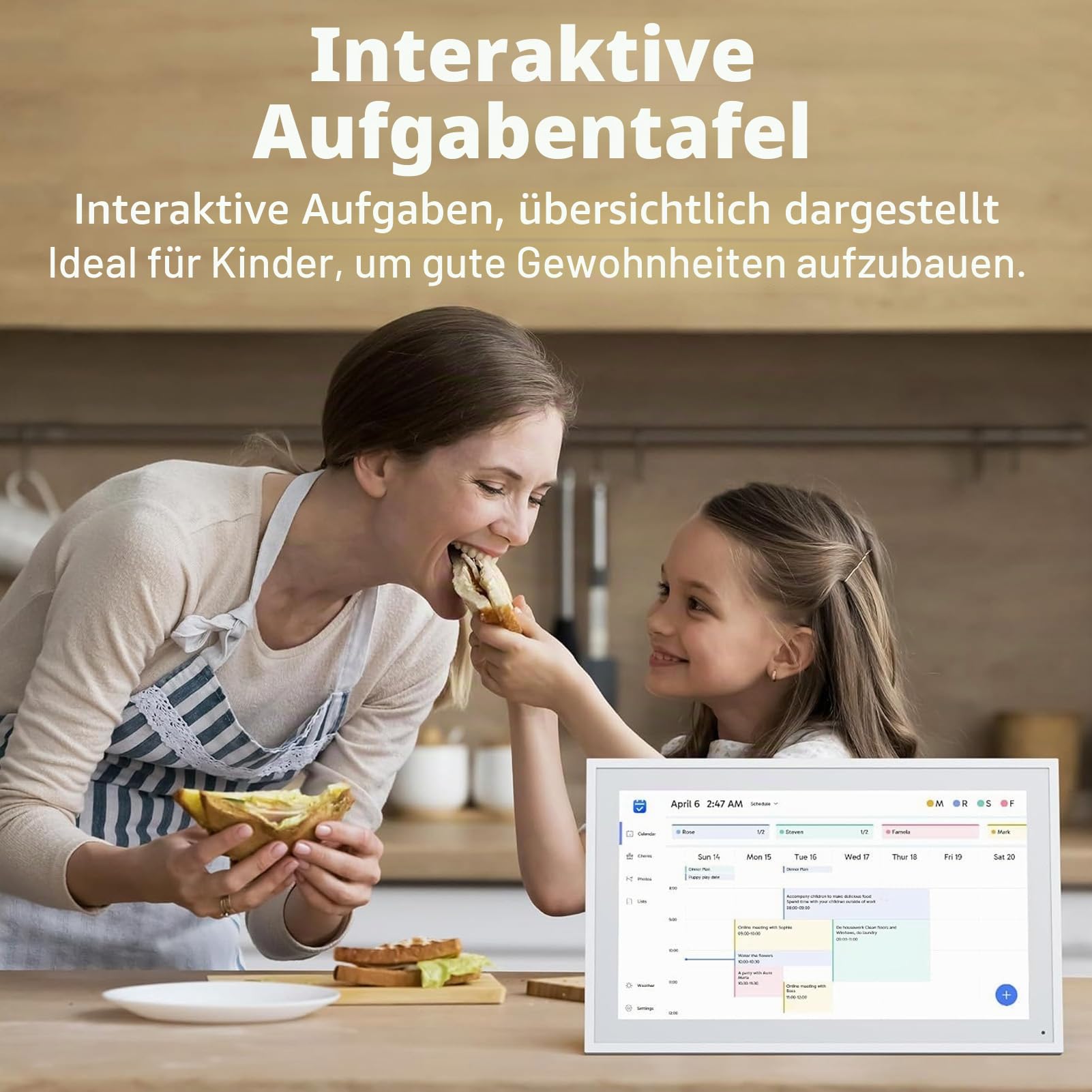 Goshyda 15.6 In Wall Planer Digitaler Kalender -Chore -Diagramm, Smart Touchscreen Interactive Display für Familienpläne, Elektronische WLAN -Fotorahmen (EU-Stecker (100-240 V))