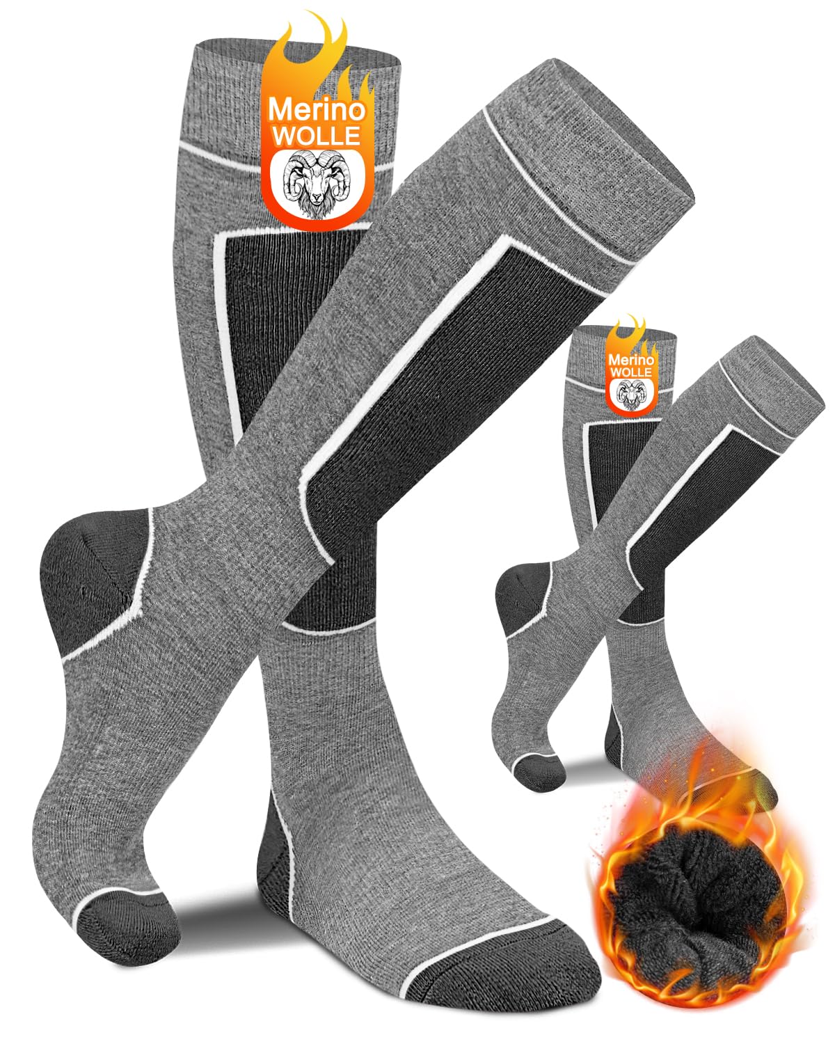 KEECOW Skisocken-Herren-Merinowolle-Thermosocken,2 Paar Wintersocken für Herren&Damen, Snowboarding Ski Outdoor-Sport