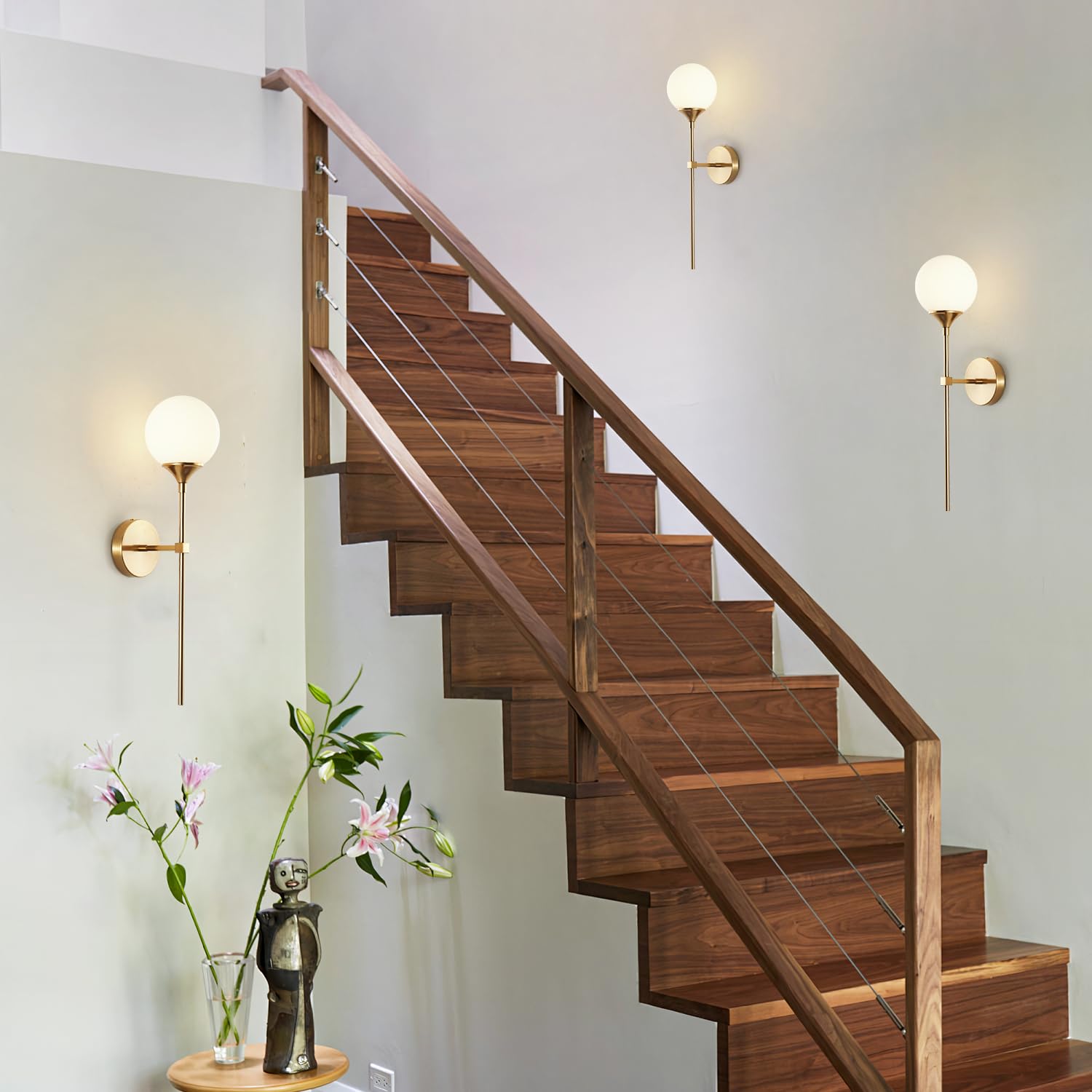 BRRSKBK Vintage Milk Glass Wall Sconce Small Mid Century Modern Wall Light Fixture Brushed Gold Nordic Bathroom Wall Mounted Adjustable Arm Reading Light For Bedroom Living Room Kitchen Hallway - View #8