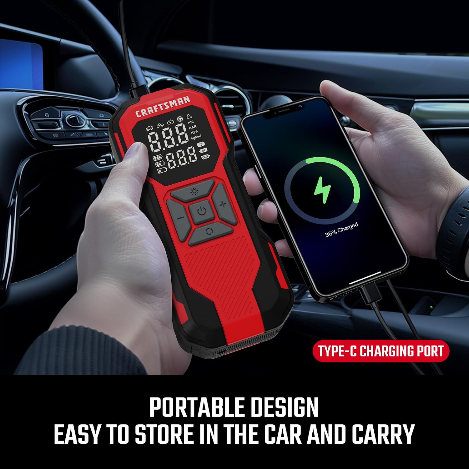 CRAFTSMAN Portable Tire Inflator Mini Air Pump 150 PSI 12V DC