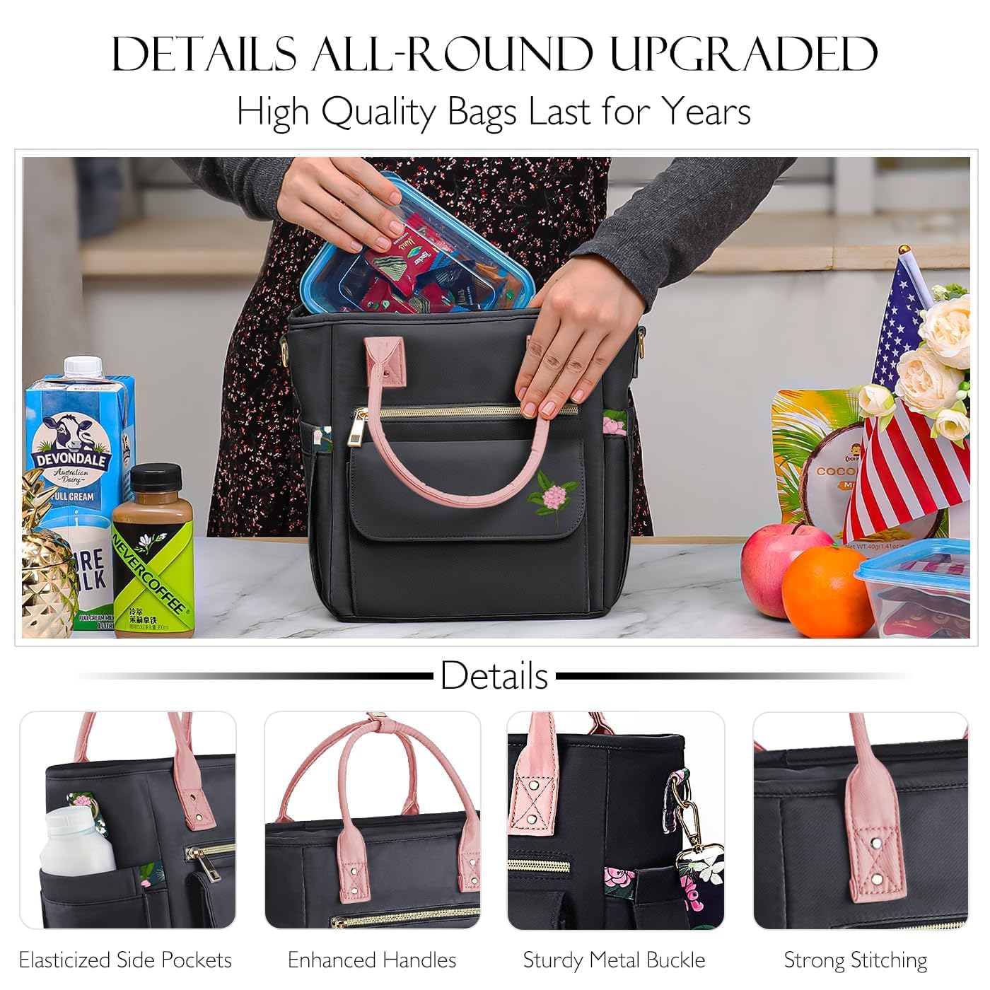 Borsa Frigo Termica Per Donna GLORIEROO – Fiori, Isolata, Impermeabile, Tracolla, Idea Regalo Per Lavoro E Picnic - 4