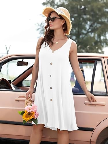 Miniatura 5 de BELAROI Vestidos de verano para mujer, camiseta de playa, cuello en V, casual, con vuelo, sin mangas, vestido de traje de baño, con bolsillos