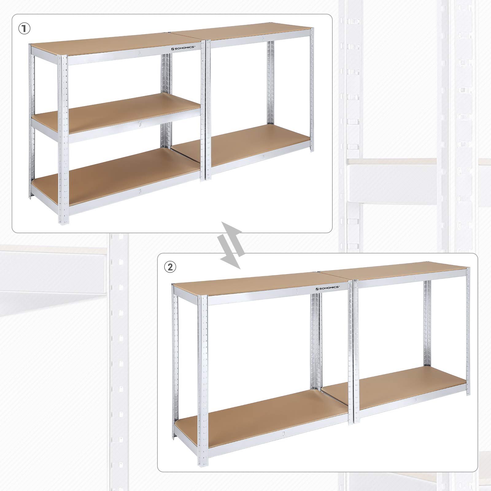 SONGMICS heavy-duty planken, set van 2, kelderplanken, opbergplanken
