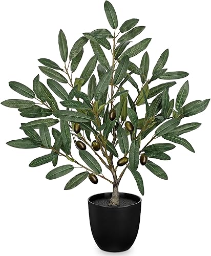 Briful Árboles pequeños de olivo artificiales de 19.6 pulgadas, planta de olivo falsa con maceta negra, árbol decorativo de olivo para decoración de
