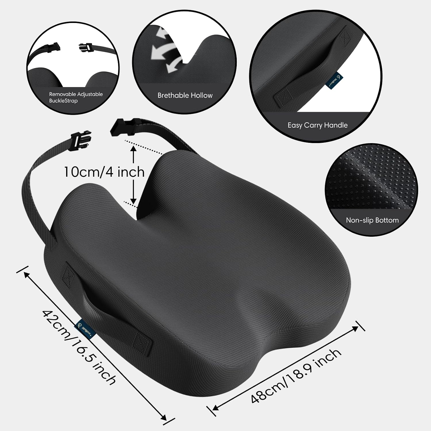 Large Memory Foam Seat Cushion for Office Chair, Car, Truck & Wheelchair - Sciatica, Coccyx & Tailbone Pain Relief Cushion for Long Sitting & Driving