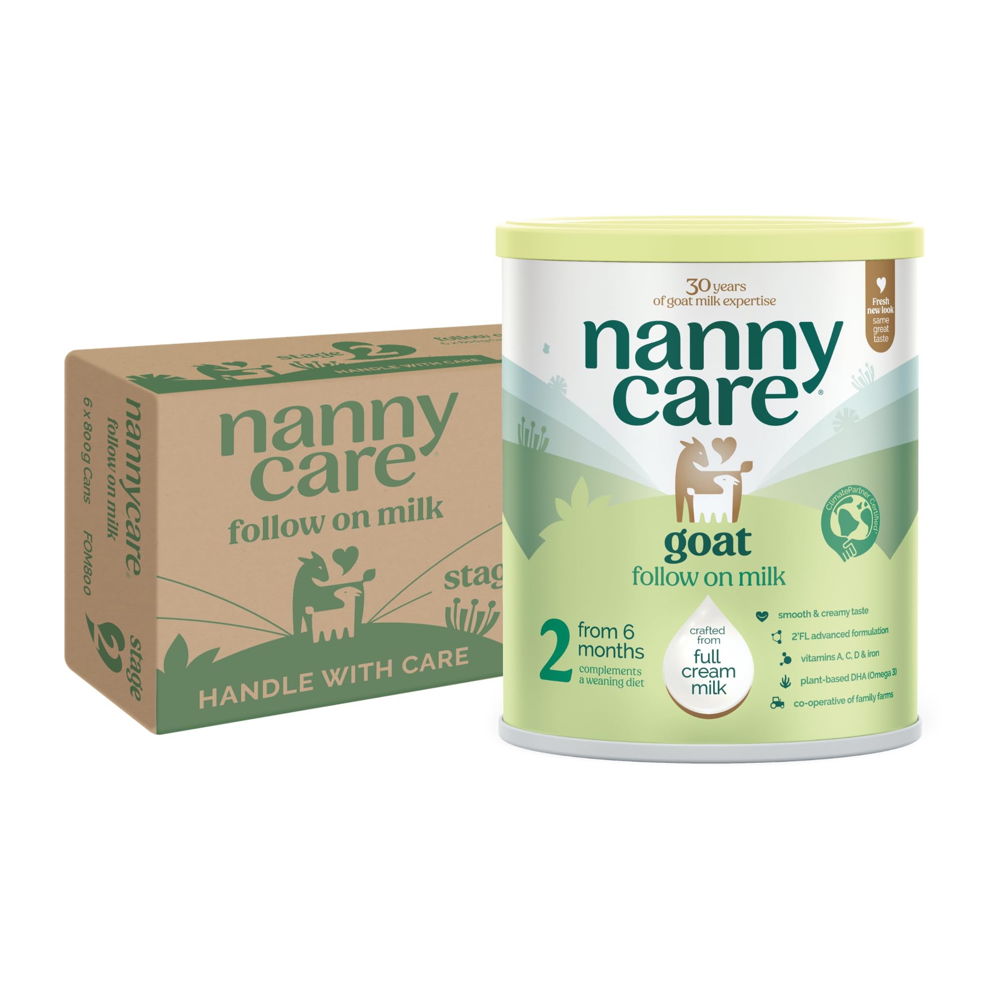 NannycareGoat Based Follow On Milk – Stage 2 (6–12 Months) | Baby Powder Made from Whole Goats Milk | Nutritionally Complete Formula for Combination or Bottle Feeding – 800g (6 Pack)