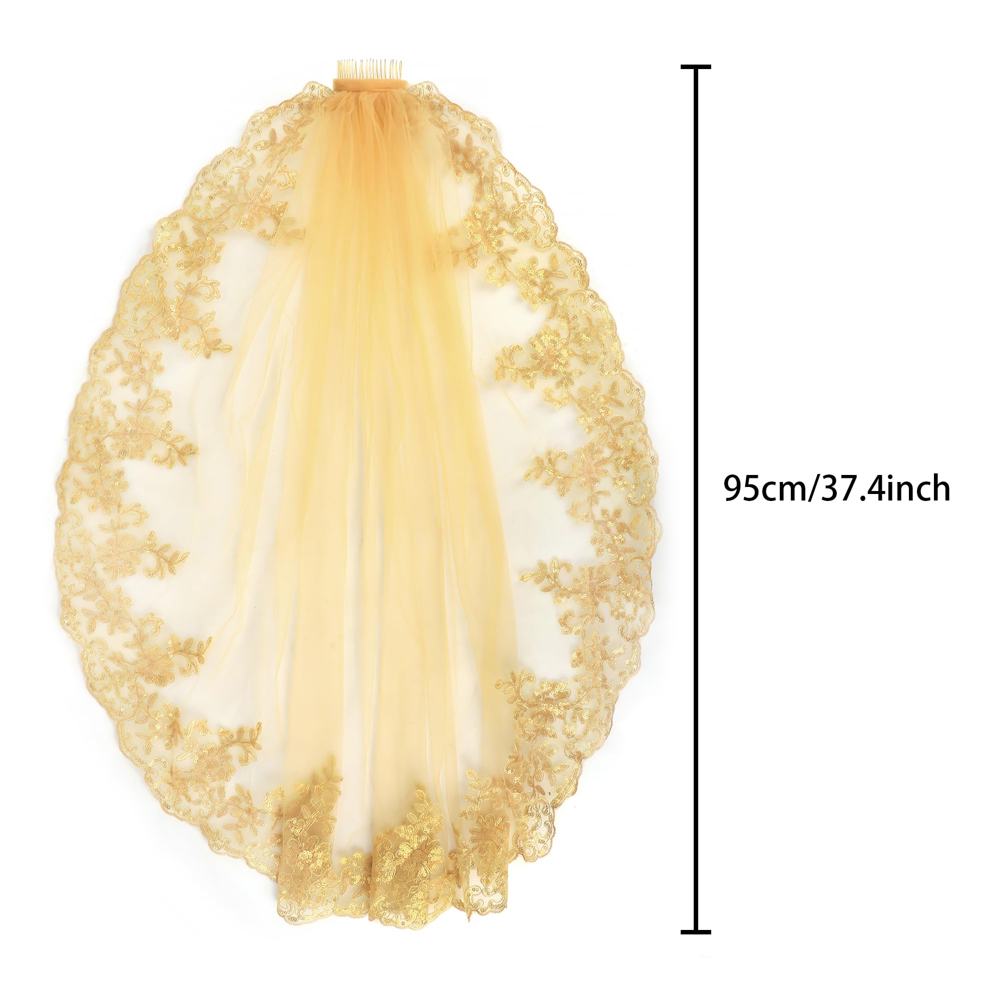 Voile de mariée pour femme avec peigne et paillettes, voilette de mariage légère avec motif délicat, voile musulman monocouche pour mariage et église