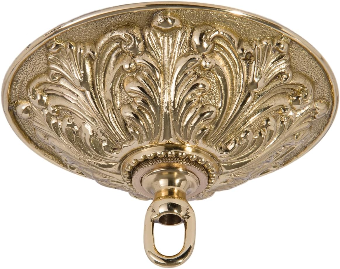 B&P Lamp® Heavy, Antique Style Polished Brass Ceiling Light Canopy Plate Kit, 5 1/2 Inch Diameter, Polished & Lacquered