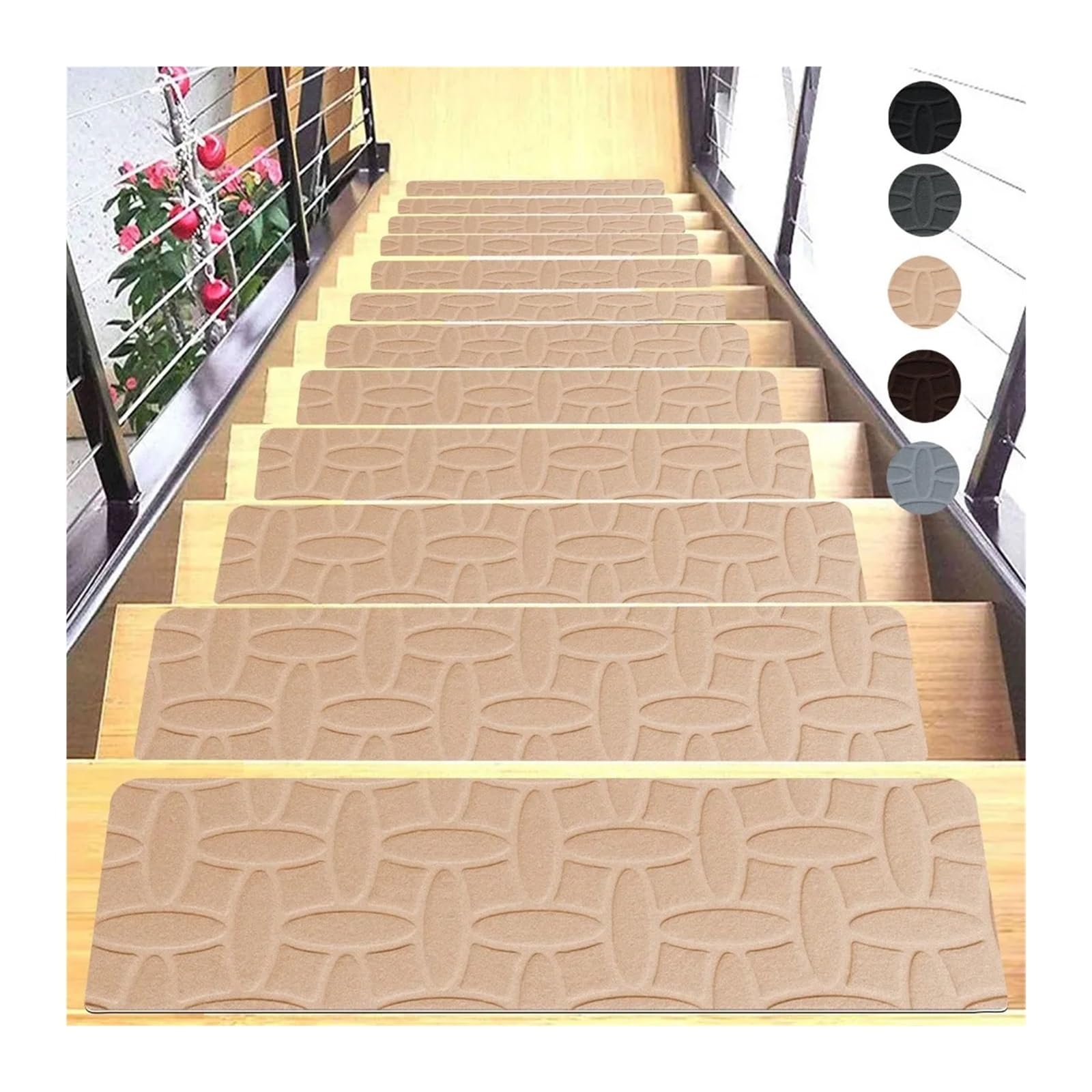 8 Stück Treppenmatten, Selbstklebende, rutschfeste Treppenstufen-Teppichmatten, weiche Sicherheits-Treppenschutz-Abdeckpads für Schutz(A Beige)