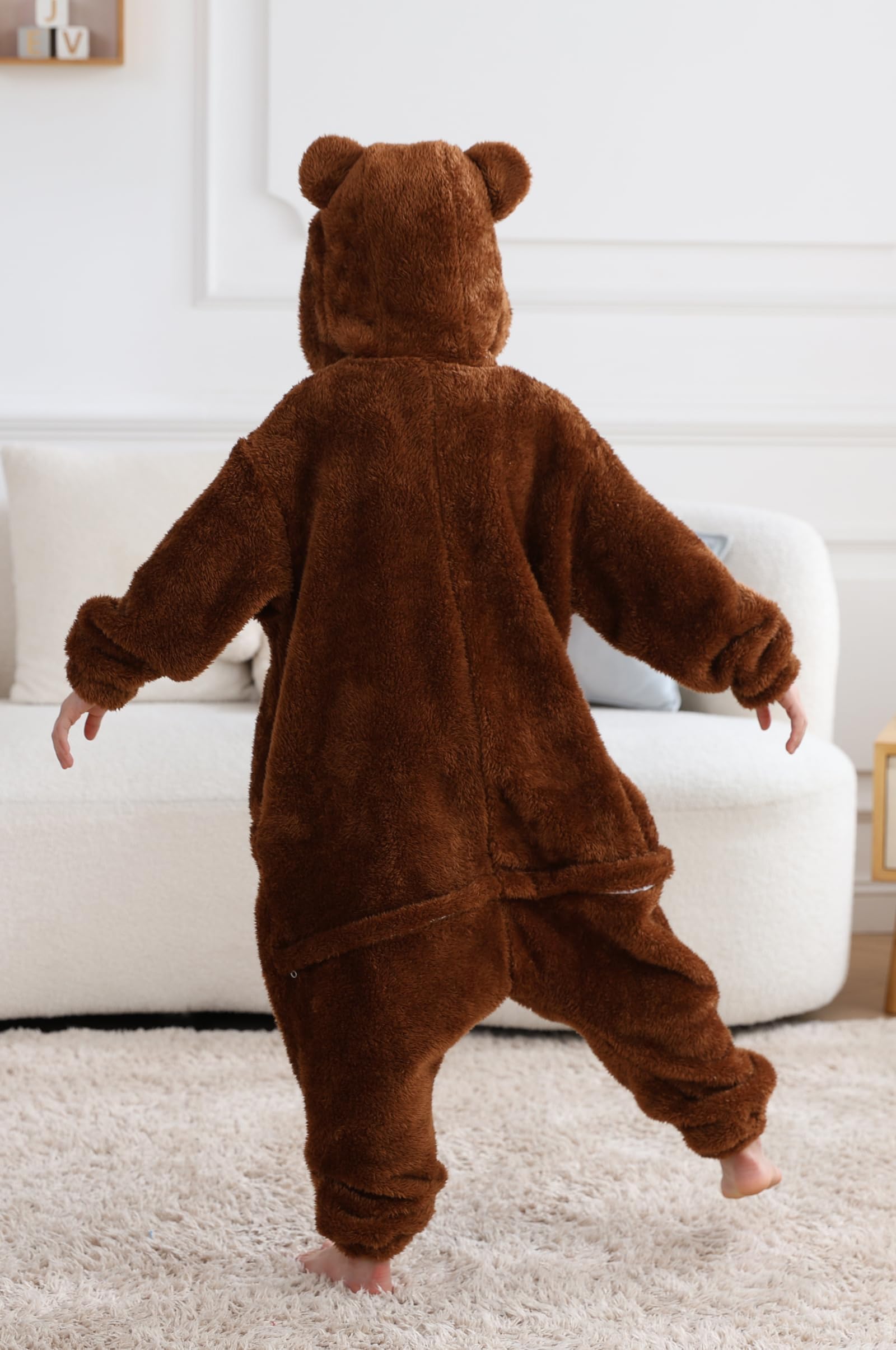 DarkCom Animal Onesie for Kids,Flannel Cosplay Brown Bear Halloween Costume Parent-Child Sleepwear for Girls Boys 4-5 T - Image 3