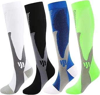 3Pairs Compression Socks 20-30 Mmhg Knee High Running Sport Long Stockings Ankle