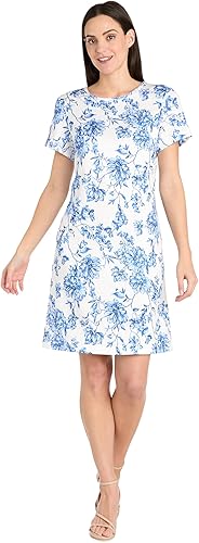 R&M Richards Women's Floral Print Linen Shift Dress | Airy Short Sleeve T-Shirt 