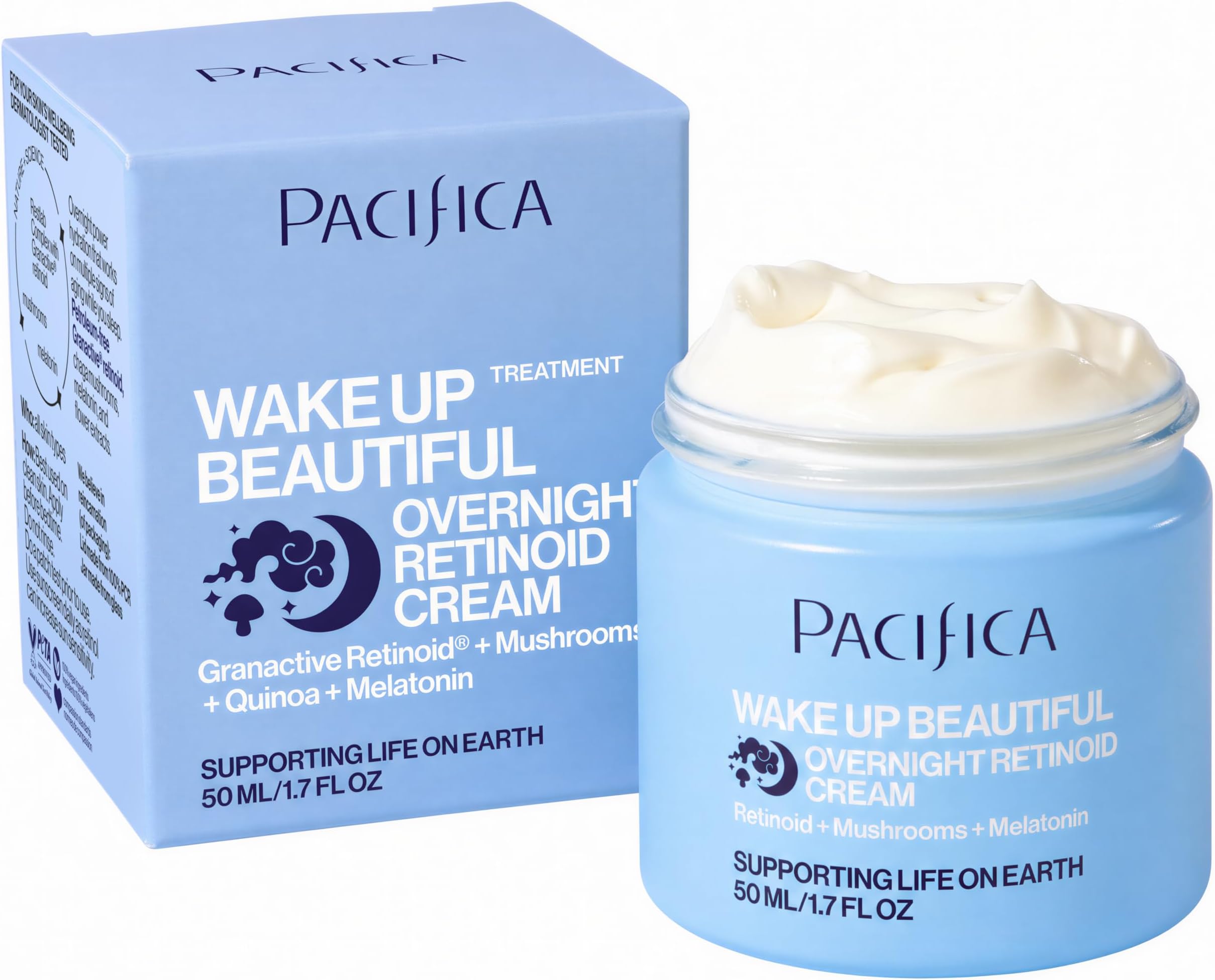 Pacifica Wake Up Beautiful Retinoid Night Cream – Overnight Anti-Aging Moisturizer with Hyaluronic Acid & Melatonin, Reduces Wrinkles & Fine Lines, Hydrating and Gentle for Dry or Mature Skin, Vegan