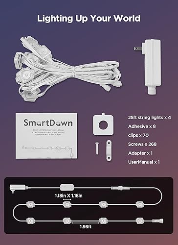 Miniatura 9 de Luces permanentes para exteriores, 100 pies, 64 bombillas LED RGBIC para exteriores, modo de escena de bricolaje, luces de Navidad impermeables IP68