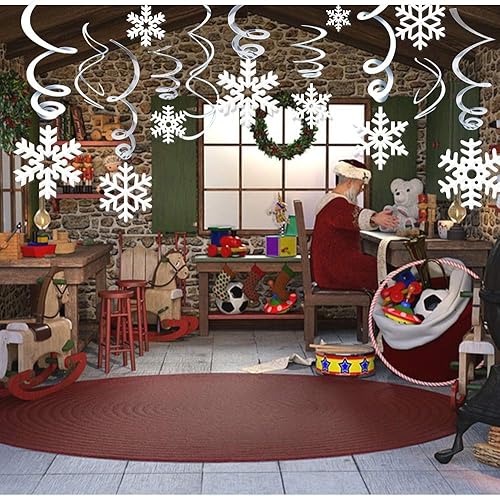 Miniatura 6 de Omgouue Decoración de remolino colgante de copo de nieve de Navidad de 42 unidades – Frozen Winter Wonderland/Navidad/vacaciones para fiestas de Año