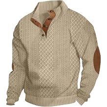 STTLZMC Mens Sweatshirt Casual Knit Jacquard Pullover Long Sleeve Quarter Button Mock Neck Sweatshirt