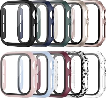 10-Pack Hard PC Case Compatible with Apple Watch Series 9 Series 8 Series 7 41mm, Case with Tempered Glass Screen Protector Overall Bubble-Free Cover for iWatch 9/8/7 41mm Accessories