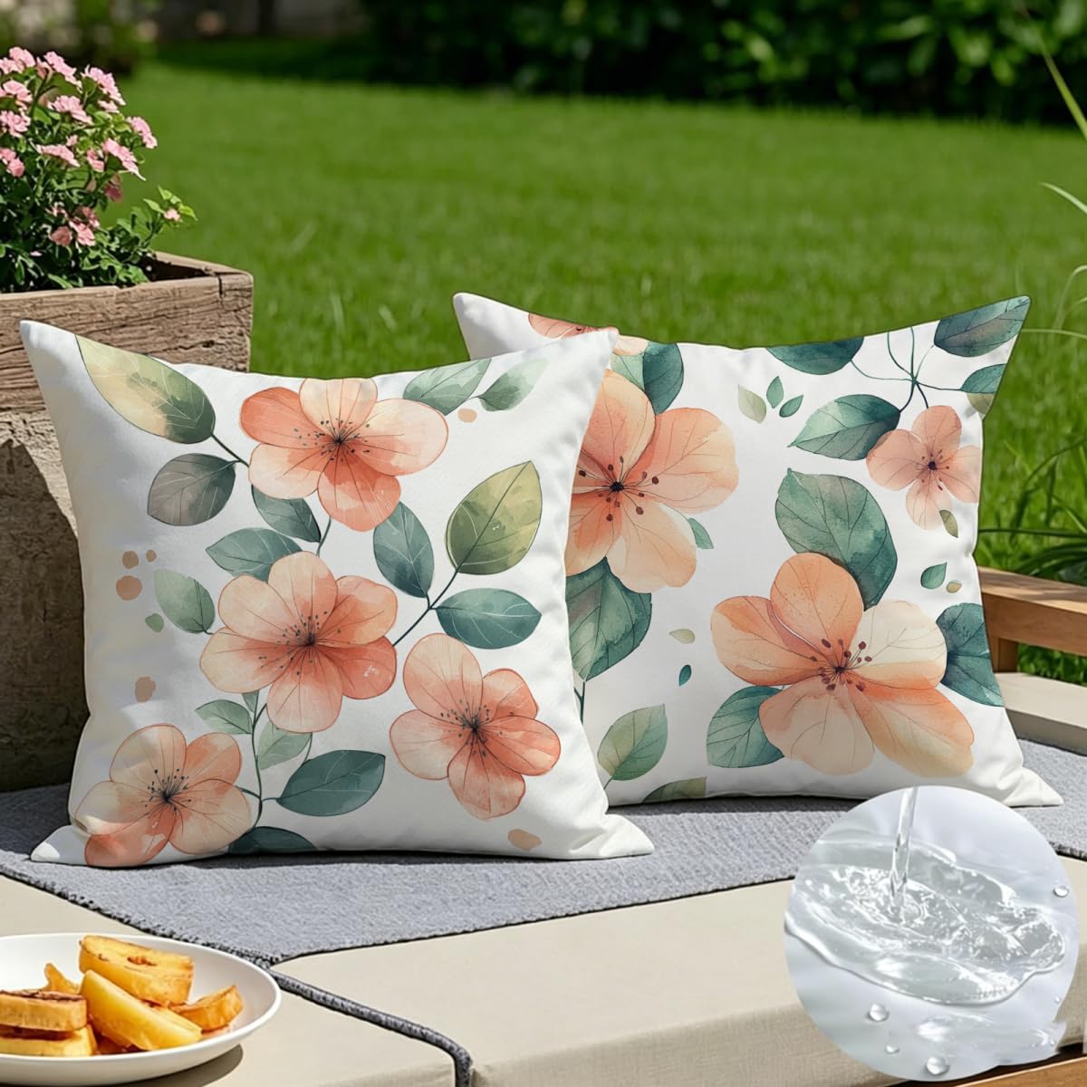 Housse de Coussin 60x60 Rose Impermeable pour Exterieur et Jardin Lot de 2