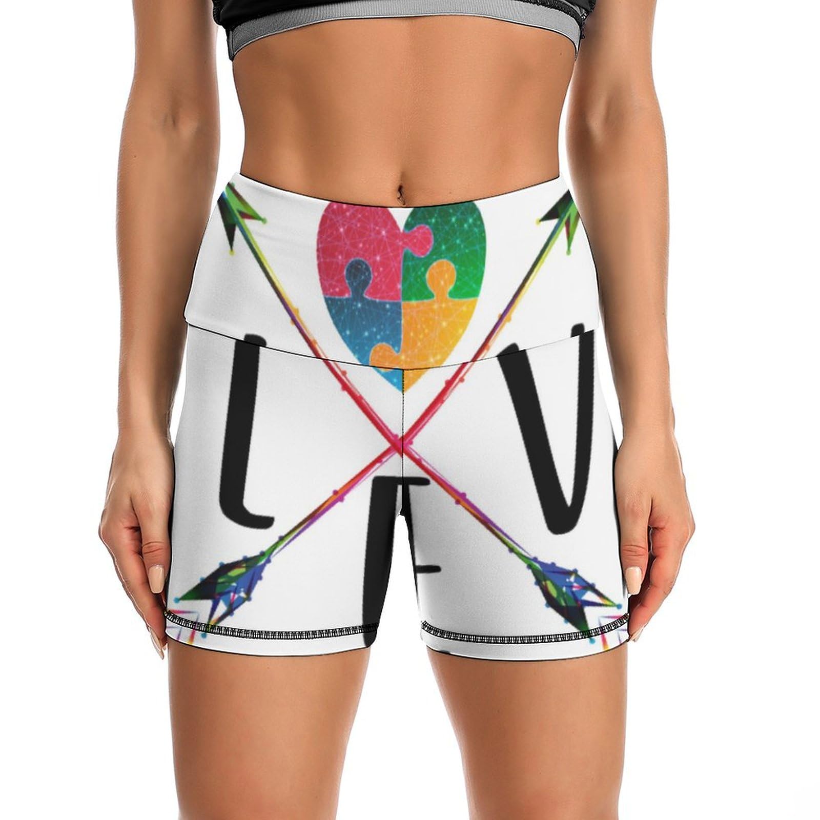 JYYAU Autistic Autism Awareness Day Month 2023 High Waist Yoga Shorts for Women Athletic Shorts Leggings Running Pants Black