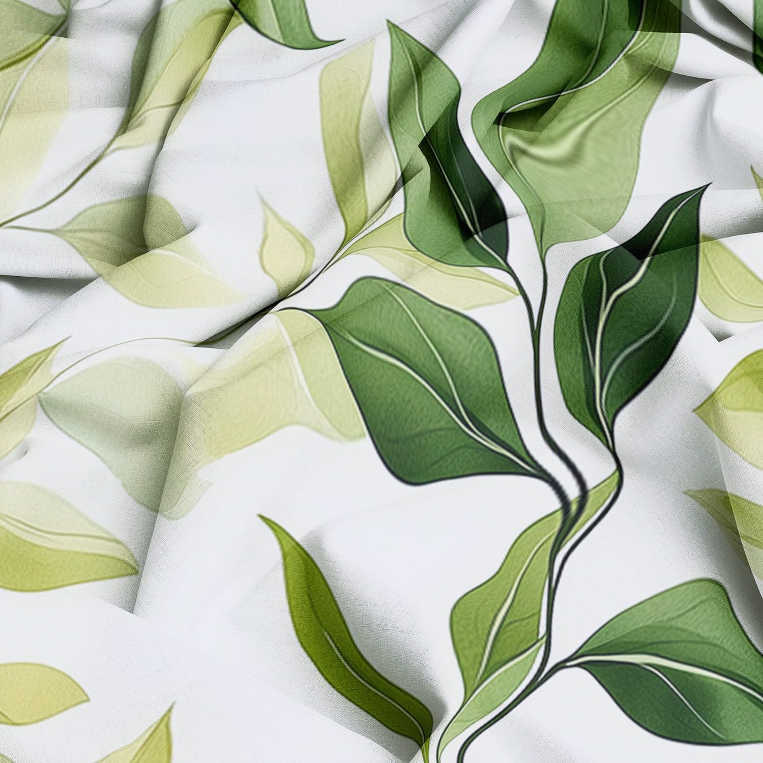 Grün 100% Verdunkelungsvorhänge mit Ösen H214 x B91.5 cm (2er Set), Pflanzen Sie Grüne Blätter Zweige, Absolut Blickdichte Thermo-Gardinen gegen Hitze für Schlafzimmer und Babyzimmer