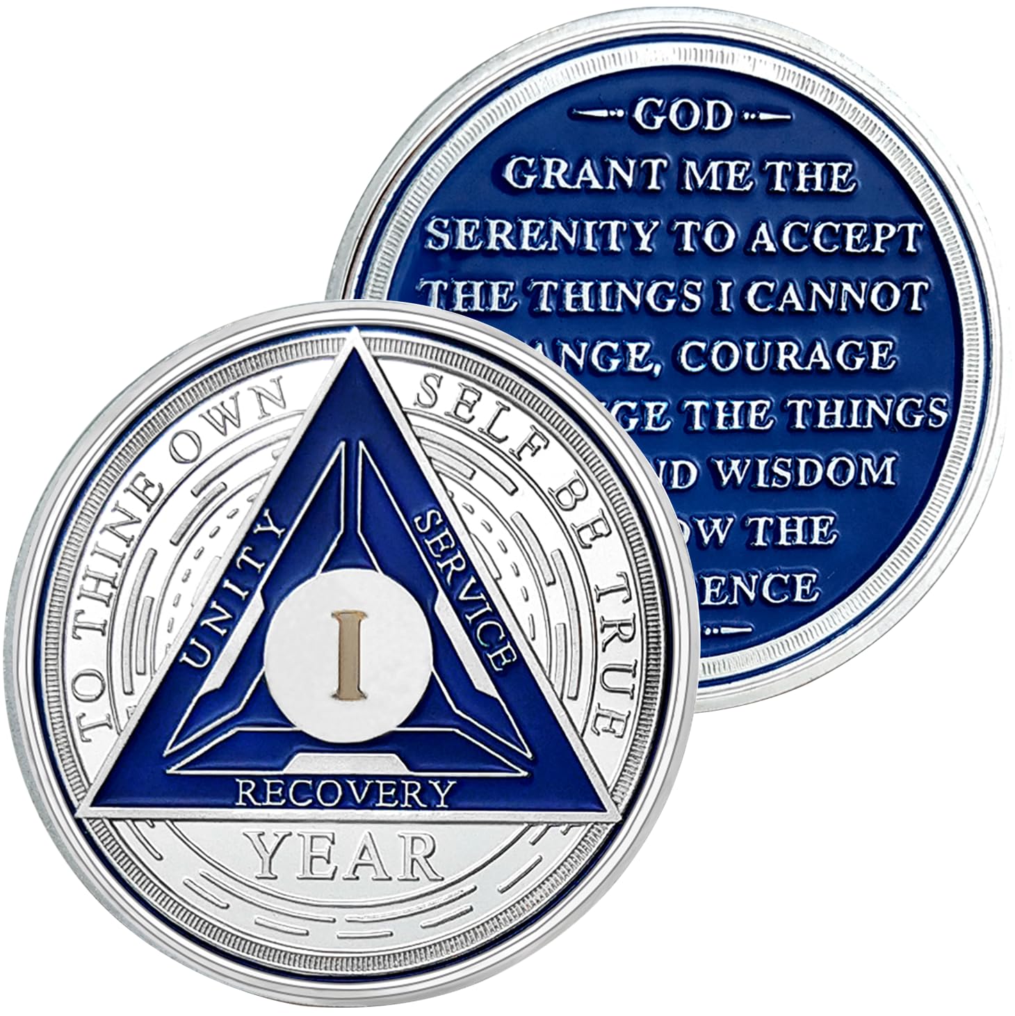 1 Year Original Triangle Sobriety Coin Set | Silver Roman Numeral AA Medallion with Protective Capsule | Recovery Anniversary Token for Men & Women |