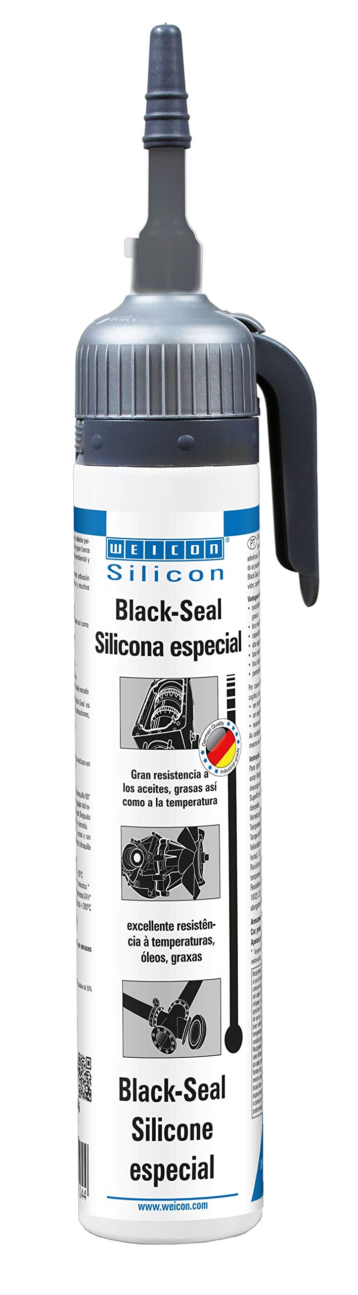 WEICON 13051200-36 Black-Seal, 200 ml Presse, Silikonkleber, Tankversiegelung, Motor, hitzebeständig, schwarz/grau