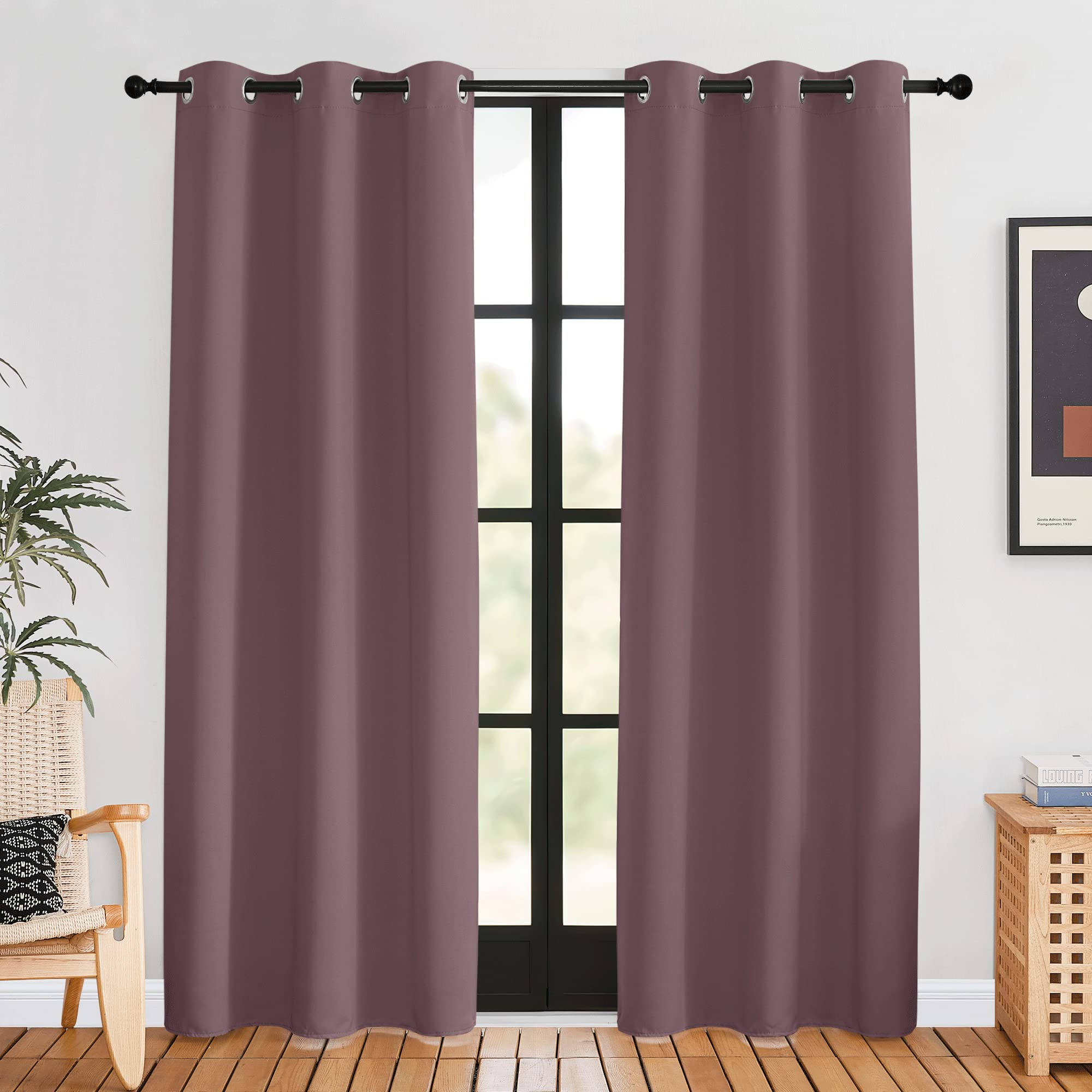 NICETOWN Blackout Curtains for Bedroom, Dry Rose, 42 W by 80 L, Set of 2, Thermal Insulated Curtains &amp; Drapes with Grommet Top for Living Room, Privacy Window Treatment Draperies