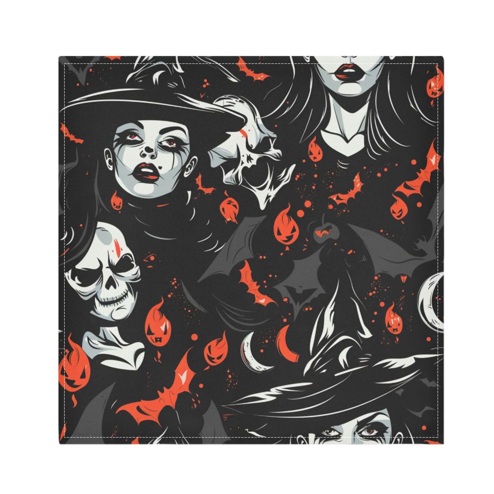 Serviettes de table sorcières d'Halloween lot de 6 réutilisables en tissu noir