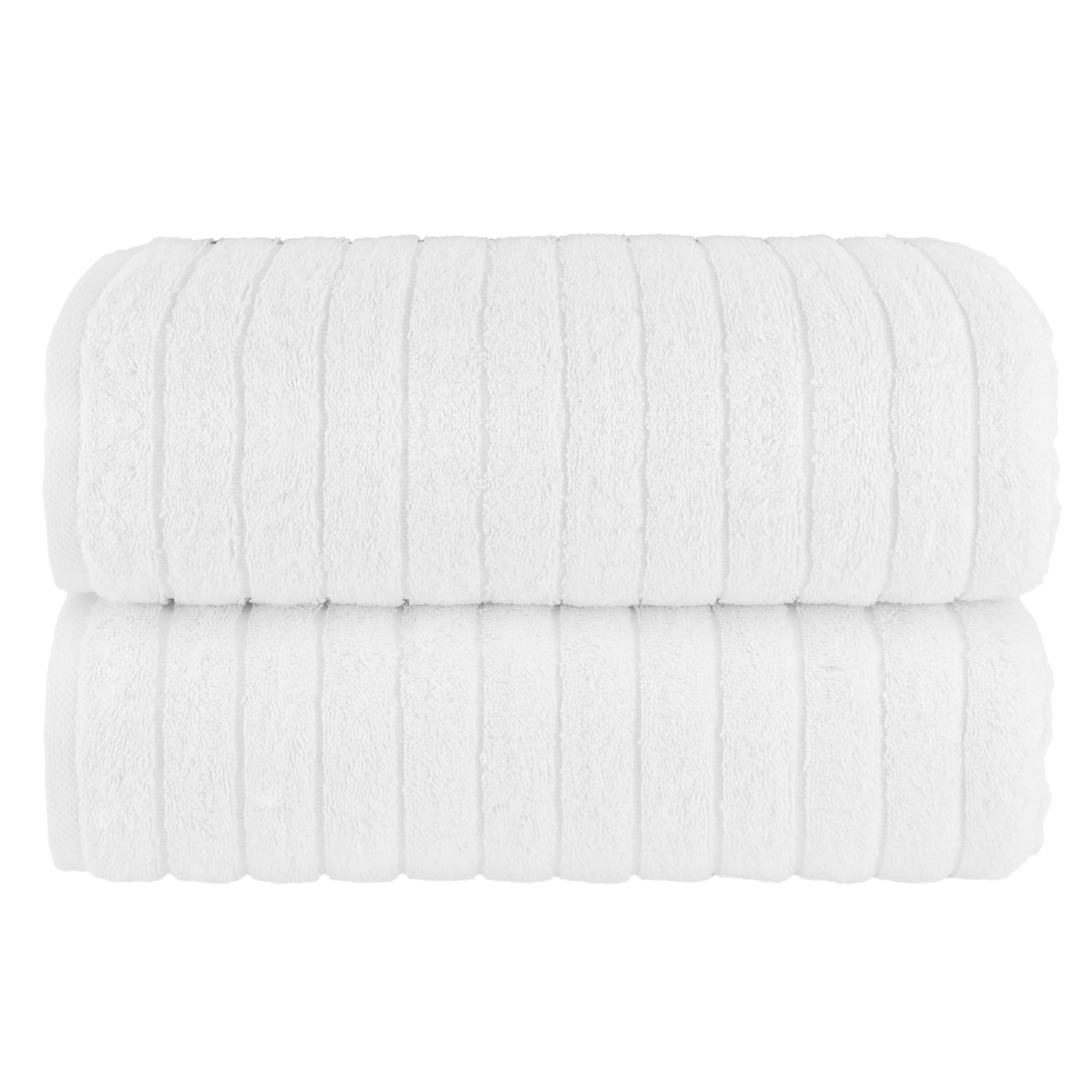 Elegant Comfort 100% Turkish Cotton Corduroy Ribbed Luxury Soft 2 Pack Bath Towels 27 x 54 Inch - Ultra Plush, Absorbent, Quick Dry, Hotel Spa Quality Towels for Bathroom Essentials, White