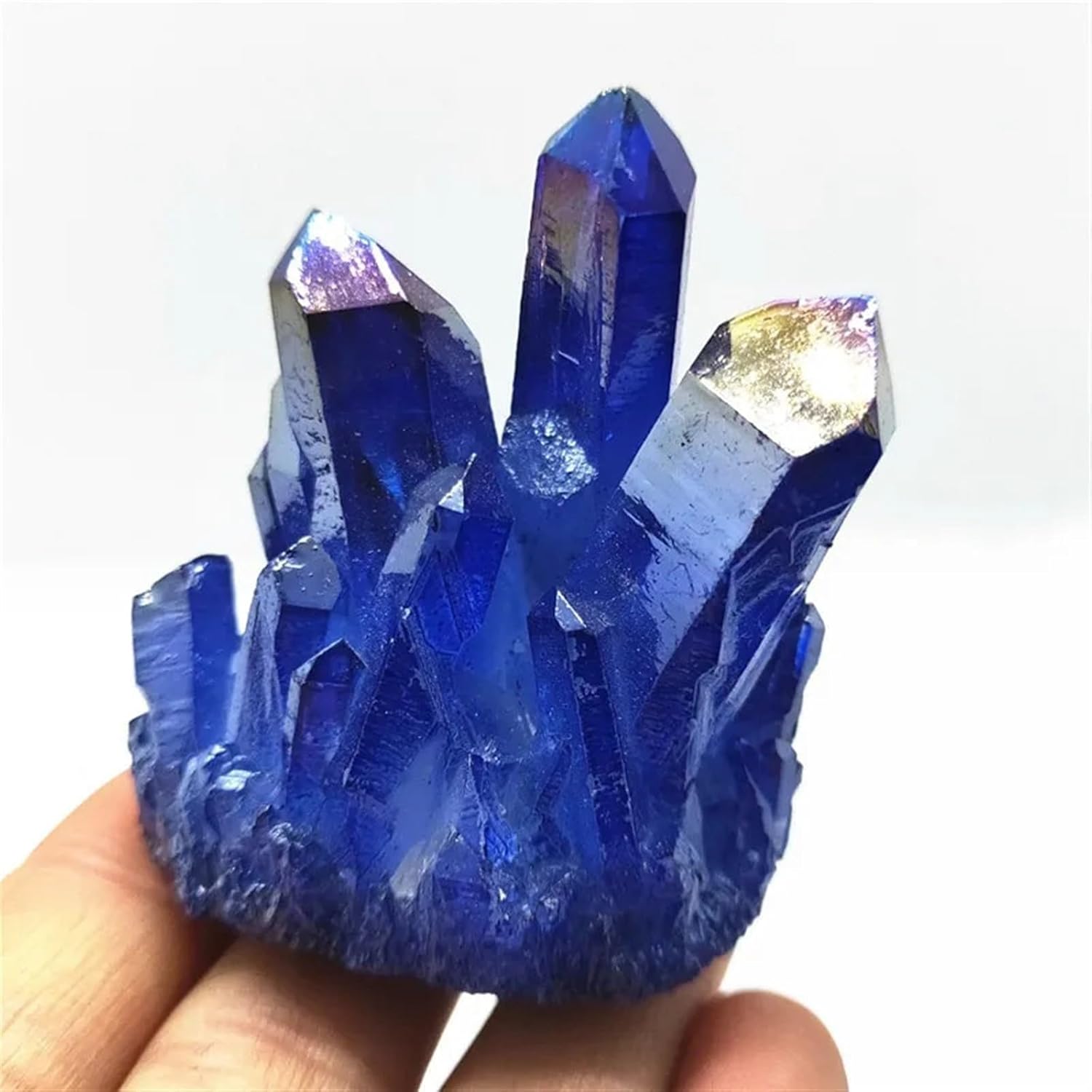 KatLin Crystal Cluster Specimen Blue Angel Aura Natural Flower Electroplating Quartz Gemstone Cluster Healing Ornaments (Size : 350-400g)