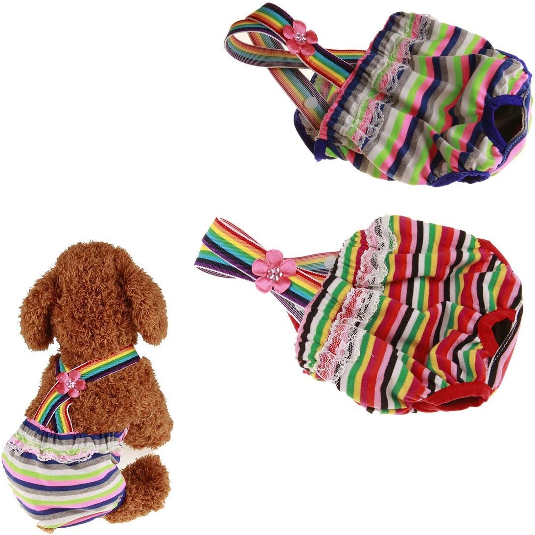 LEMON PET Female Dog Diapers with Adjustable Tighten Strap Physiological Sanitary Panties Washable Reusable Puppy Nappies, 2pcs Pack (XL, Blue + Red)