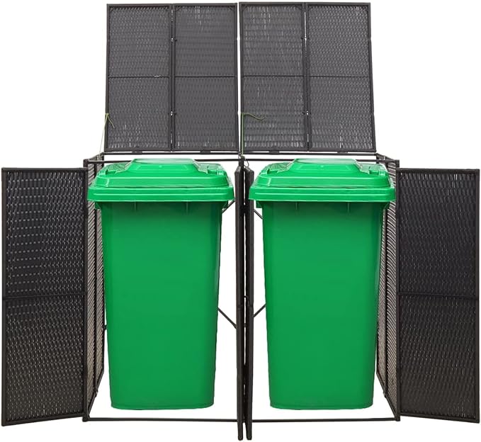 Tidyard Double Wheelie Bins Shed, Rattan Wheelie Bin Storage, Lockable