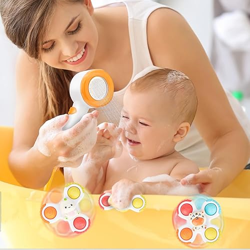 Miniatura 3 de Juguetes de baño con 3 piezas de ventosa, juguetes giratorios eléctricos de rábano submarino para baby shower, juguetes de agua para bebés, ducha