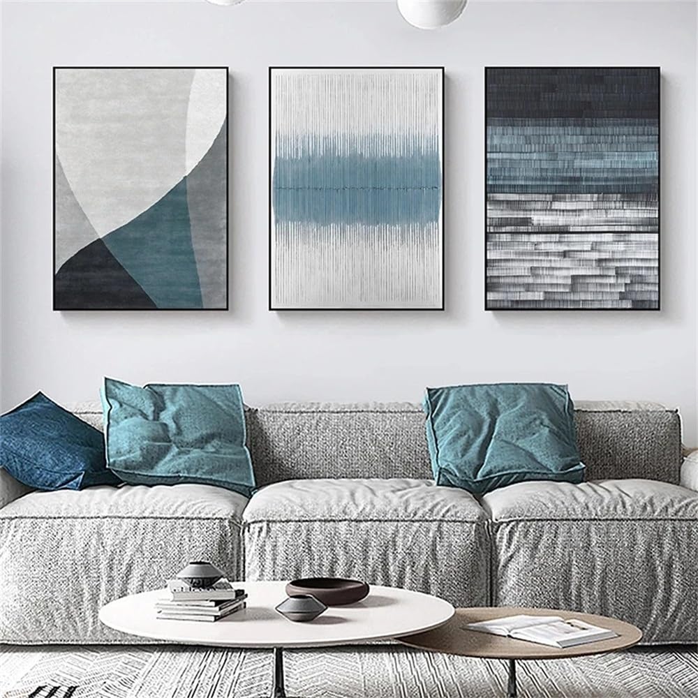 WUHBCZ Canvas Paints-Nordic Simple Blue Geometric Abstract Wall Art Canvas Painting Posters and Prints for Living Room Dining Room Home Decoration-60 * 70cm/3PCS (No Frame)